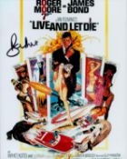 Roger Moore signed 10x8 inch "Live and Let Die poster print promo photo. Good condition. All