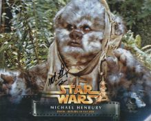 Star Wars Return of the Jedi 8x10 photo signed by actor Michael Henbury as the Ewok named 'Taboo'.