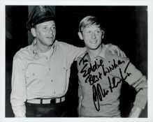 John Leyton signed 10x8 inch black and white photo pictured with Frank Sinatra. Dedicated. Good