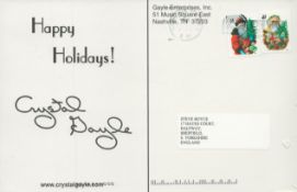 Crystal Gayle signed 8.5x5.5-inch Happy Holidays postcard. Good condition. All autographs come