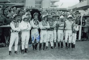 Autographed LESTER PIGGOTT 12 x 8 Photo : B/W, depicting a wonderful image showing the two teams