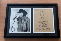 Harvey James Stewart mounted signed frame includes black and white photo and signature with drawing.