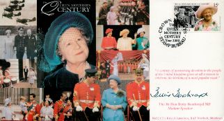 The Rt Hon Betty Boothroyd MP Signed The Queen Mothers Century FDC. British Stamp with Year 2000