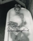 Susan Hampshire, award winning TV and Movie star signed 8x10 sexy bathtub photo. Good condition. All