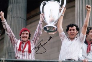 Autographed TERRY McDermott 12 x 8 Photo : Col, depicting Liverpool's TERRY McDermott and Ray