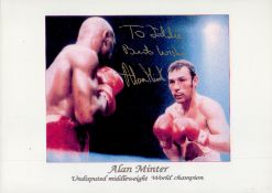Alan Minter signed 12x8 inch colour photo dedicated. Good condition. All autographs come with a