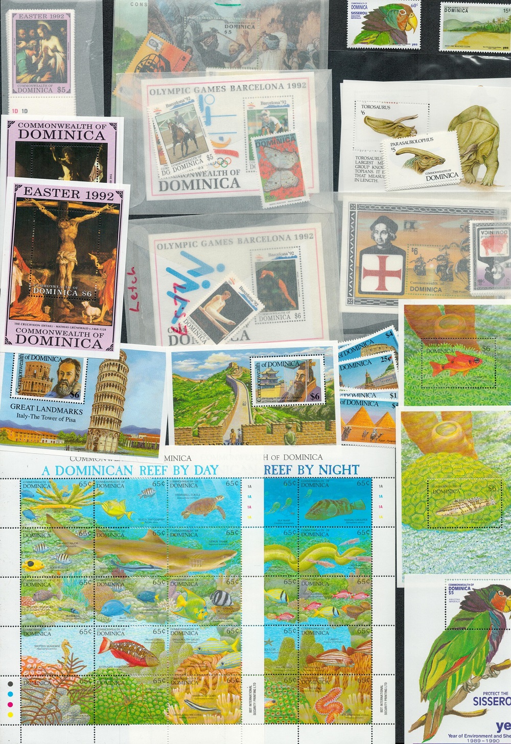 Mint Stamp Sheets Dominica Collection Includes A Dominican Reef by Day 2 x 15 at 65c, 2 x