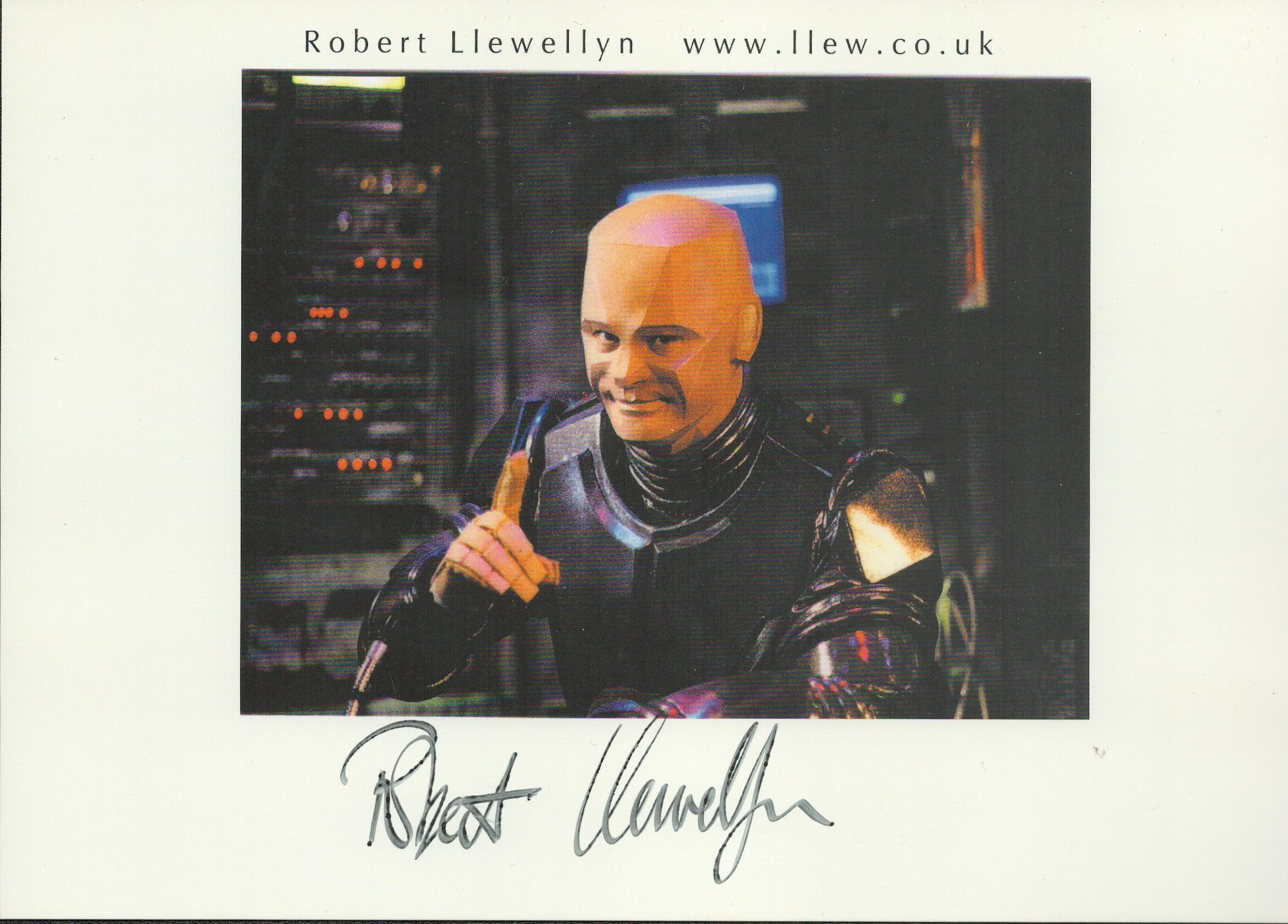 Robert Llewellyn signed 8x6 inch Red Dwarf colour promo photo card. Good condition. All autographs