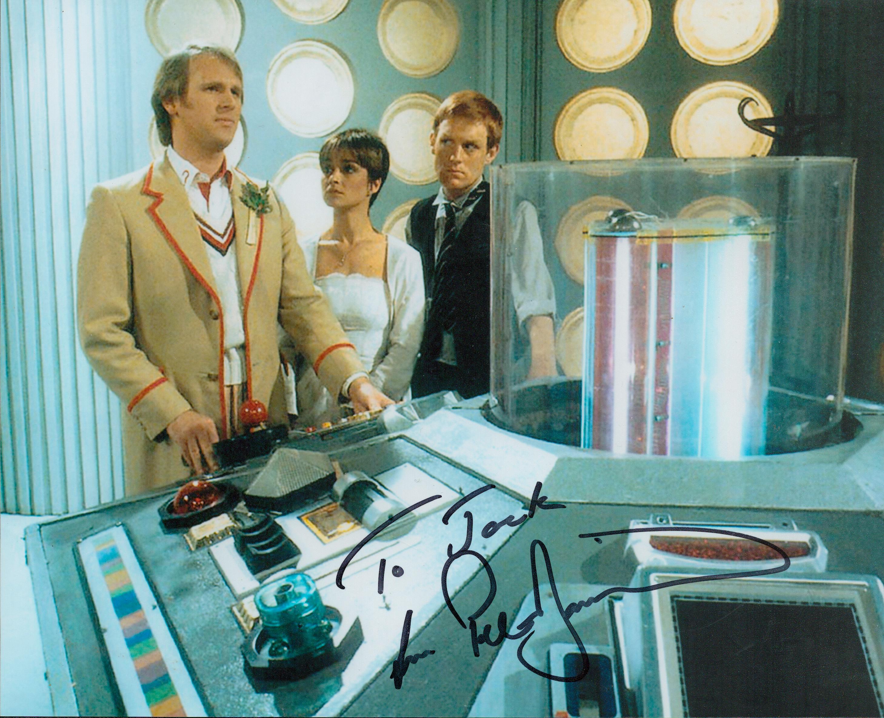 Peter Davison signed 10x8 inch Doctor Who colour photo. Dedicated. Good condition. All autographs