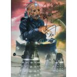 Terry Molloy signed 10x8 inch Doctor Who Davros and the Daleks colour montage photo. Dedicated. Good