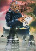 Terry Molloy signed 10x8 inch Doctor Who Davros and the Daleks colour montage photo. Dedicated. Good
