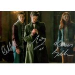 Matt Smith, Karen Gillan and Arthur Darvill signed 12x8 inch Dr Who colour photo. Good condition.