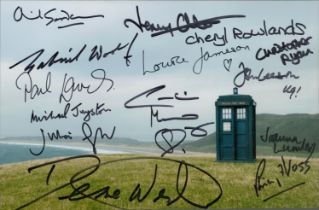 Dr Who multi signed 10x8 inch Tardis colour photo 18 fantastic past cast member signatures such as