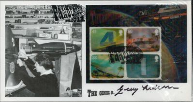Thunderbirds Gerry Anderson signed 2011 Scott Official Thunderbirds FDC with holographic miniature