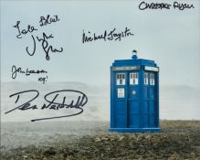 Dr Who multi signed 10x8 inch Tardis colour photo 6 past cast member signatures includes Michael