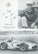 Stirling Moss signed 6x4 inch black and white promo photo. Dedicated. Good condition. All autographs