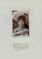 Vintage signed Miss Camille Clifford black & white photo 5.5x3.5 Inch corner stickers onto an A4