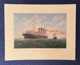 E.D Walker signed print titled R.M.J Mauretania (1907) Off Point Lynas. Good condition. All