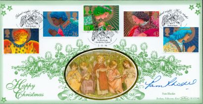 Pam Rhodes signed Happy Christmas Benham FDC Triple PM Silent Night Holy Night Bethlehem Llandeilo