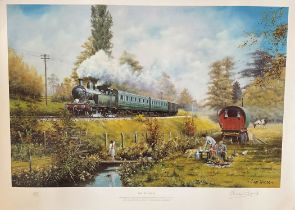 Chris Woods Handsigned Colour Railway Print 22x29 titled 'The Travellers'. Good condition. All
