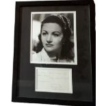 Margaret Lockwood mounted signature with black and white photo, framed. Measures 17"x14" appx.