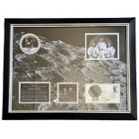 NASA Apollo 11 Astronauts Full crew signed rare display. 27x23 inches mounted signature display