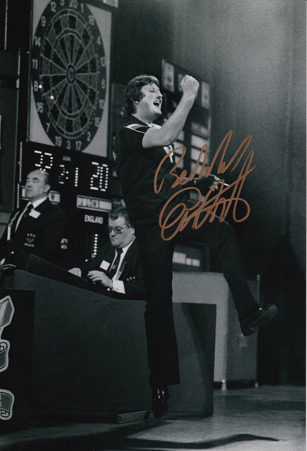 Autographed Eric Bristow 12 X 8 Photo : B/W, Depicting A Wonderful Image Of 'The Crafty Cockney'