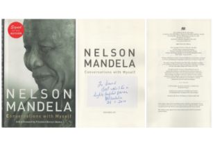 Nelson Mandela signed Hardback Book cover jacket. Title 'Nelson Mandela Conversation with myself'