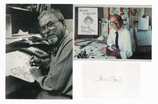 Chuck Jones signed Autograph page 5x3 Inch. Includes 1 promo black & white photo 8.25x6 Inch plus
