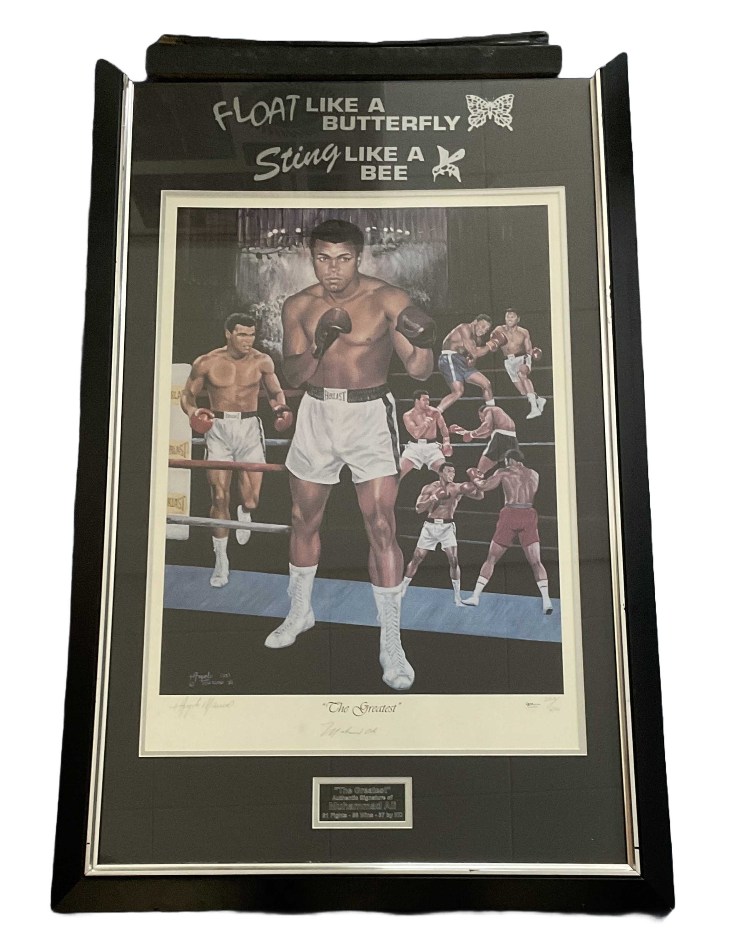 Muhammad Ali and Paddy Monaghan signed The Greatest colour print. Numbered 260 of 500. Framed and