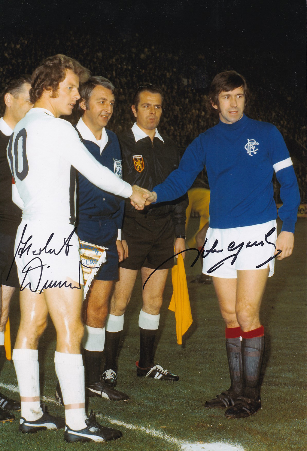 Autographed Herbert Wimmer & John Greig 12 X 8 Photo : Col, Depicting Borussia Monchengladbach