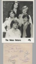 Nolans signed album page with unsigned 8x6inch black and white photo. Signed by 4 Anne, Maureen,