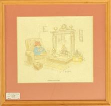 Paddington At Home Colour Print in frame by Barry Macey. Measuring 11 x 11 inches approx. overall.