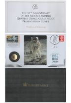 50th anniversary of the moon landing quarter ounce gold proof presentation cover. Macclesfield 1/1/