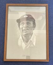 Cricket. Geoff Boycott and Artist Mike Stead Signed Geoff Boycott Black and White 438/850 Print.