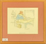 Paddington At The Buffet Colour Print by Barry Macey. Housed in a Frame Measuring 11 x 11 inches
