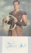 Charlton Heston signed Autograph card includes cut out colour picture 4.5x3 Inch / Approx. 6.75x5.75