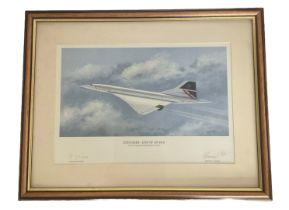 Captain Jock Lowe and Anthony Hansard signed Concorde End of an Era print mounted and framed