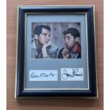 Dean Martin and Jerry Lewis signed mounted and framed colour photo with signatures below. Measures