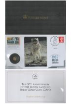 50th anniversary of the moon landing solid gold coin cover. Macclesfield 1/1/19 postmark. Good