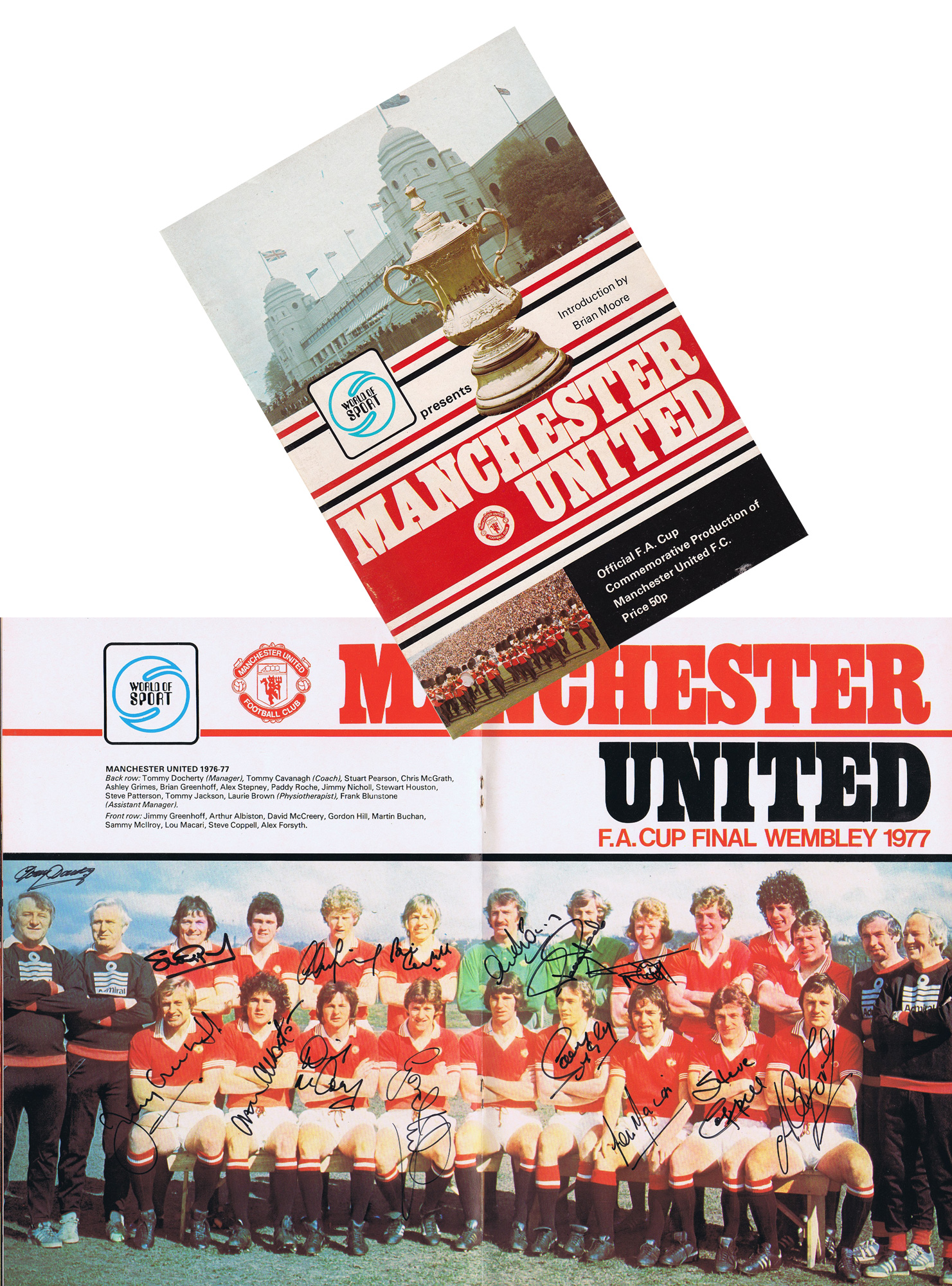 Autographed Man United 1977 : Official Matchday Brochure / Magazine Issued By World Of Sport For The