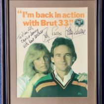 Barry Sheene Signed Brut 33 Promotion Photo, Dedicated. Housed in Frame Measuring 19 x 16 inches.