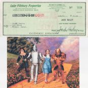 Jack Haley vintage signed Bank Cheque 'Tin Man OZ'. Includes colour photo unsigned Wizard of OZ
