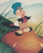 Jiminy Cricket signed colour photo 10x8 Inch. Is the Disney version of the "Talking Cricket" from