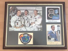 Don Eisele, Wally Schirra, Walt Cunningham signed colour photo, Wally Schirra signature piece and