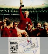 Multi signed Alf Ramsey, Alan Ball, Geoff Hurst, Martin Peters FDC Include colour photo 10x8 Inch