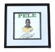 Pele signed pennant. Mounted and framed to approx size 12x12inch. Few knocks to frame but not