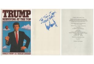 Donald Trump signed Hardback Book cover jacket Randon House. Title Trump Surviving at the Top.