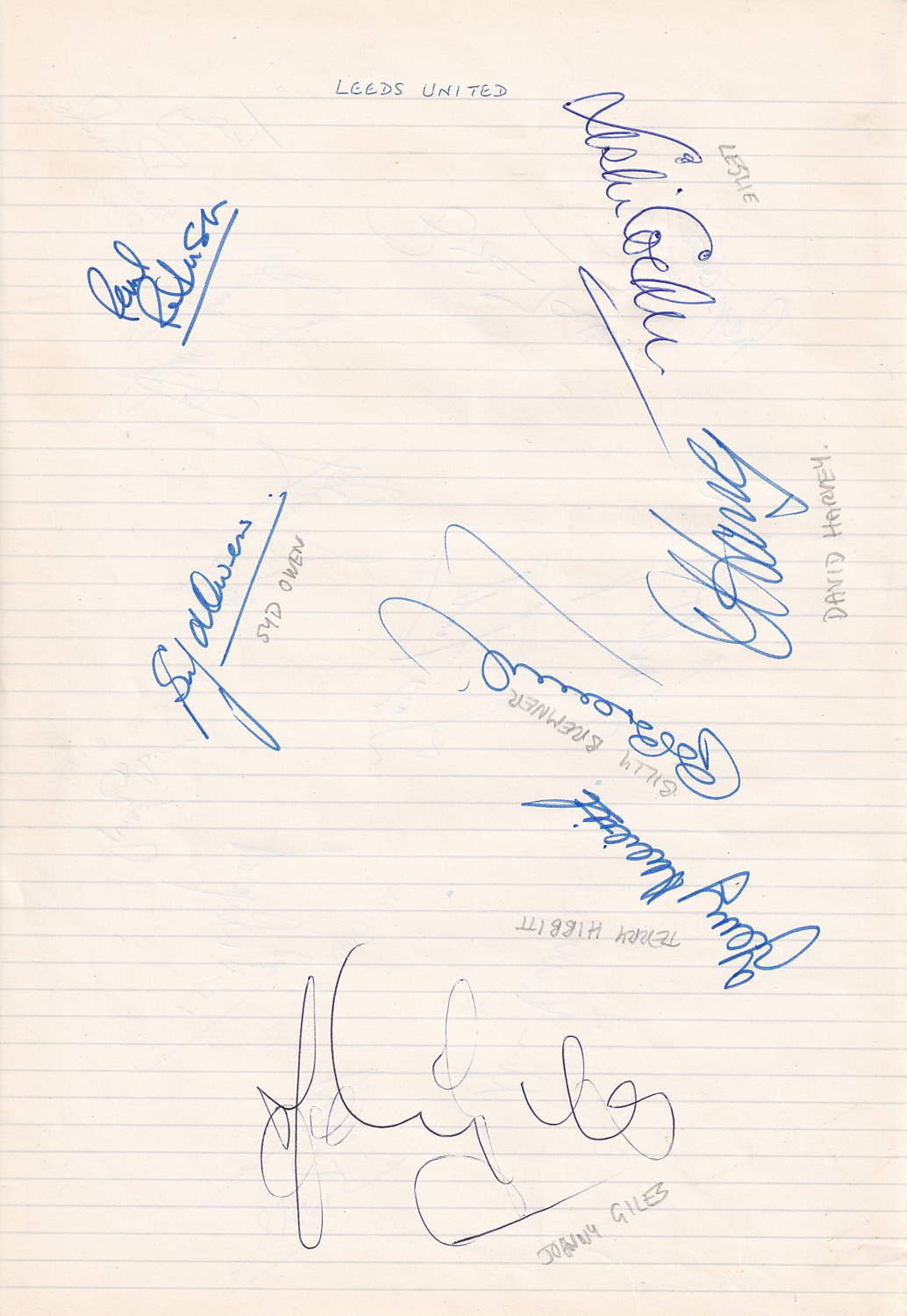 Autographed Leeds United Page : A Large, Lined Page Taken From A Scrapbook And Superbly Signed In