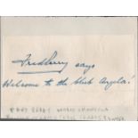 Tennis Legend Fred Perry signed card fixed to autograph album page. Frederick John Perry (18 May